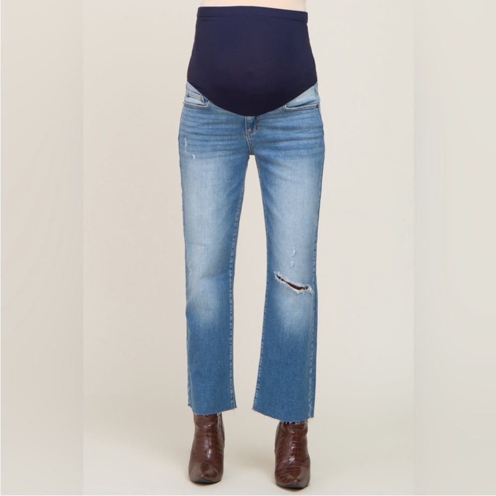 Pinkblush Light Blue Distressed Maternity Jeans